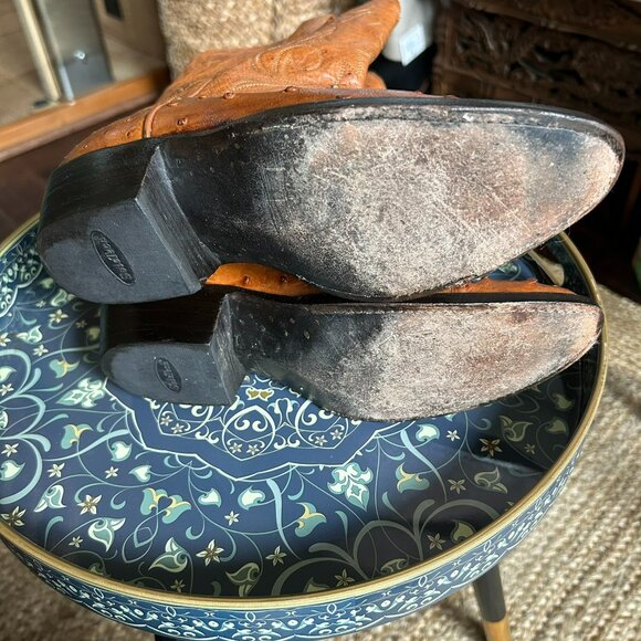 Custom Made Ostrich Leather Cowboy Boots – Saddle Tan | Size 7.5 / 8 - Picture 8 of 11